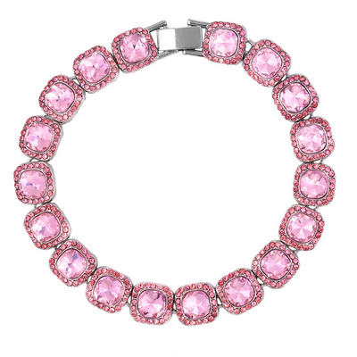 Hip Hop Bling Pink Crystal Link bokalánc Női 13mm Szélesség Négyzet Lánc Iced Out Tenisz lánc Láblánc Új Ékszer Ajándék