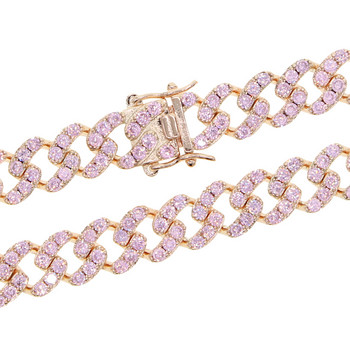 9MM Iced Out Bling CZ Miami Cuban Link Chain Anklet Rose Gold Pink Stone Miami Anklet Silver Color Hip Hop Women Fashion Jewelry