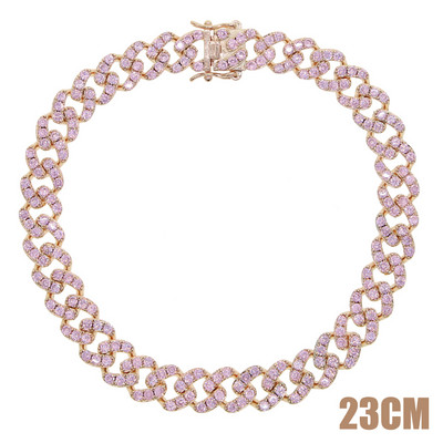 9 MM Iced Out Bling CZ Miami Cuban Link Lanț de gleznă Rose Gold Pink Stone Miami gleznă de culoare argintie Hip Hop Bijuterii de modă pentru femei