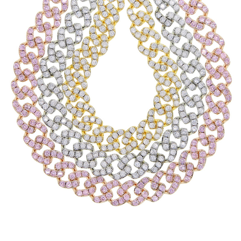 9 MM Iced Out Bling CZ Miami Cuban Link Lanț de gleznă Rose Gold Pink Stone Miami gleznă de culoare argintie Hip Hop Bijuterii de modă pentru femei