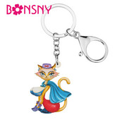Bonsny Acrilic Pelerina elegantă de desene animate Cat Lady Kitten Brelocuri Inel Poșetă Breloc Cadouri Bijuterii Pentru Femei Fete Brelocuri