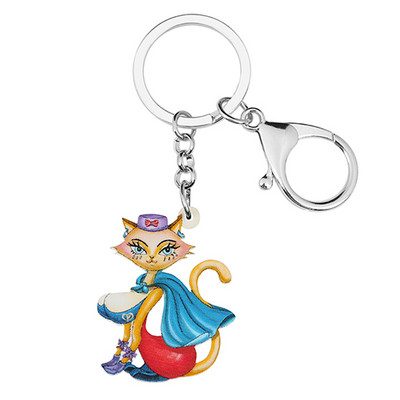 Bonsny Acrilic Pelerina elegantă de desene animate Cat Lady Kitten Brelocuri Inel Poșetă Breloc Cadouri Bijuterii Pentru Femei Fete Brelocuri