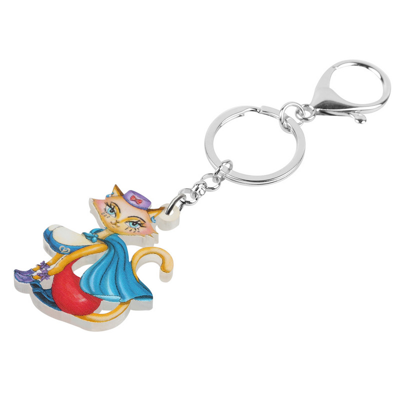Bonsny Acrilic Pelerina elegantă de desene animate Cat Lady Kitten Brelocuri Inel Poșetă Breloc Cadouri Bijuterii Pentru Femei Fete Brelocuri