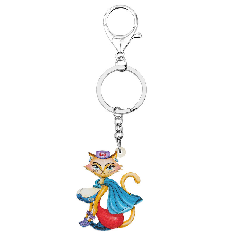 Bonsny Acrilic Pelerina elegantă de desene animate Cat Lady Kitten Brelocuri Inel Poșetă Breloc Cadouri Bijuterii Pentru Femei Fete Brelocuri