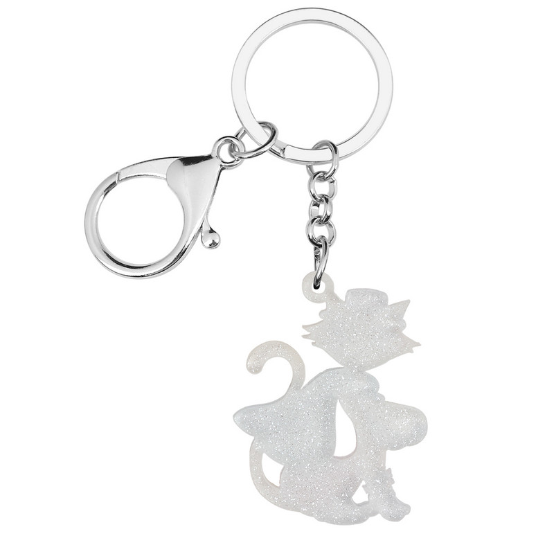 Bonsny Acrilic Pelerina elegantă de desene animate Cat Lady Kitten Brelocuri Inel Poșetă Breloc Cadouri Bijuterii Pentru Femei Fete Brelocuri