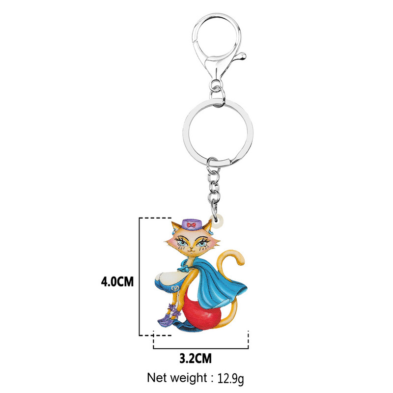 Bonsny Acrilic Pelerina elegantă de desene animate Cat Lady Kitten Brelocuri Inel Poșetă Breloc Cadouri Bijuterii Pentru Femei Fete Brelocuri