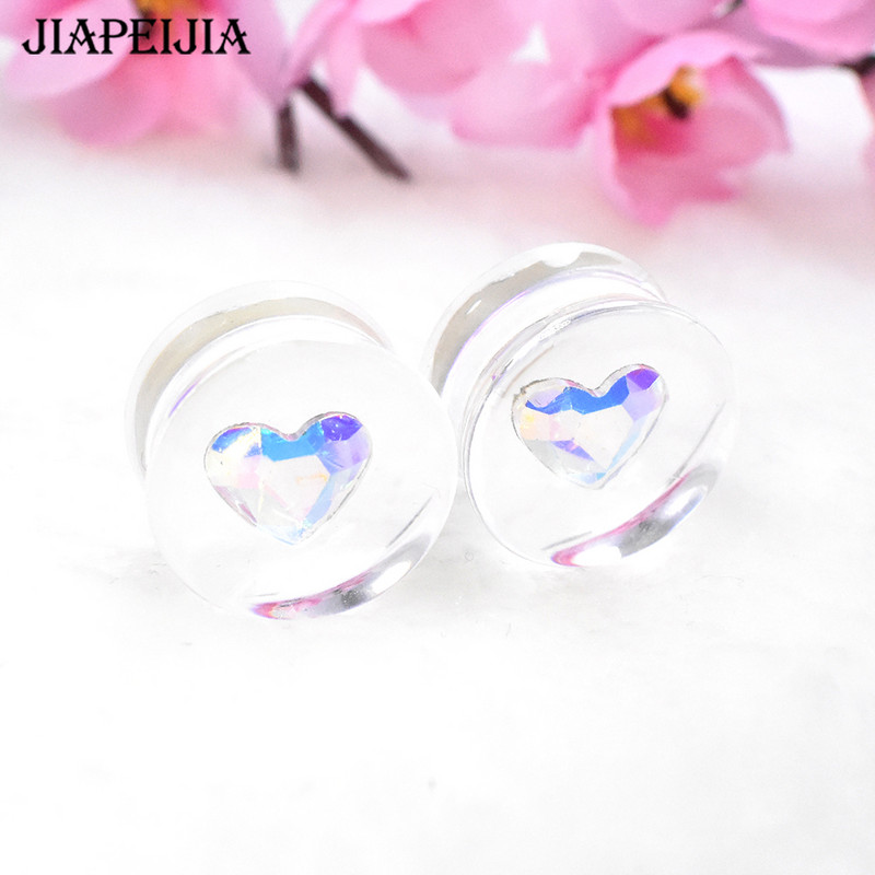 6-30 mm raznobojni tuneli za uho u obliku srca, mjerač i čepovi, rastezljiva akrilna naušnica za piercing za proširenje uha