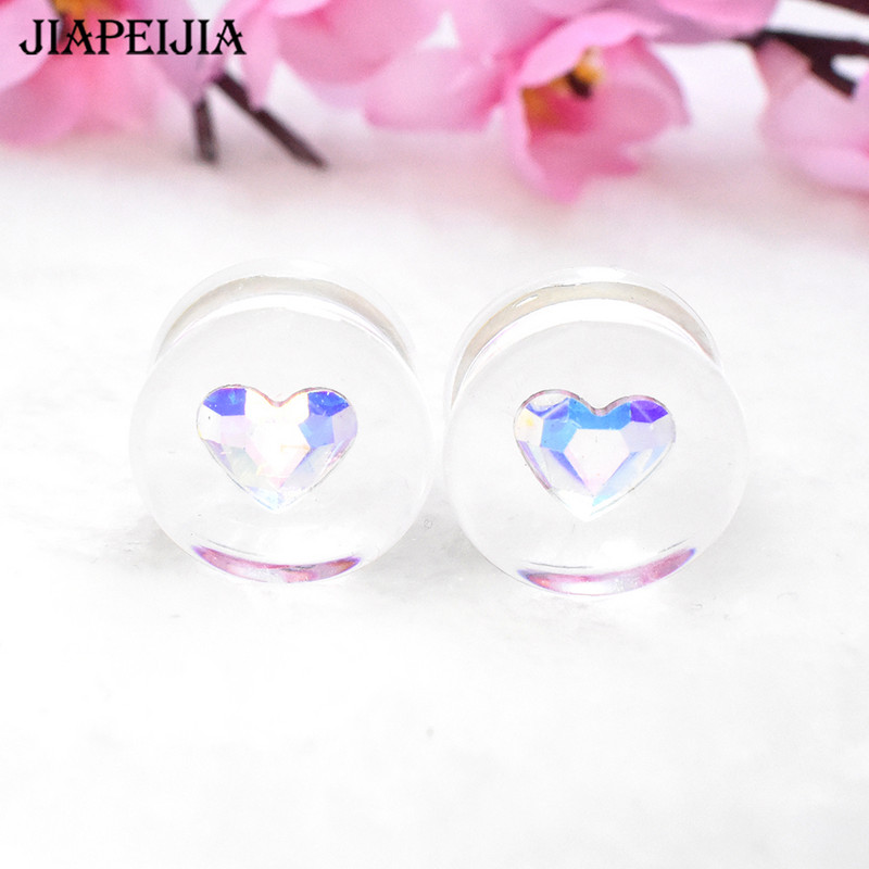 6-30 mm raznobojni tuneli za uho u obliku srca, mjerač i čepovi, rastezljiva akrilna naušnica za piercing za proširenje uha