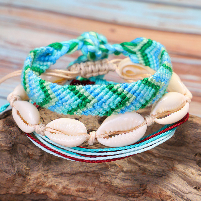 Meetvii Bohemian Vodootporne narukvice od voštanog užeta Set za žene Djevojke Šarene tkane školjke za plažu Šarm Narukvica za noge Nakit za stopala