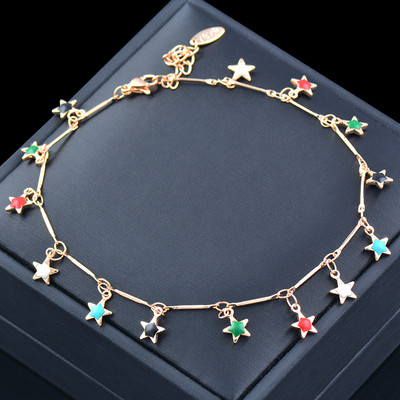 SINLEERY boho de culoare aurie Star Evil Eye gleznele pentru femei, accesorii colorate de plajă de vară, bijuterii, bijuterii desculțe ZD1 SSK