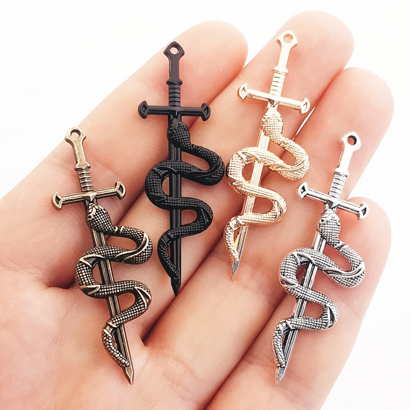JINDINSP 10 komada 55*17 mm Novi privjesak od legure Snake Sword Charms Privjesak Dizajnerski privjesak za izradu nakita DIY nalazi nakita