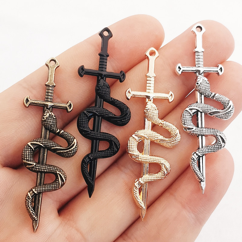 JINDINSP 10 komada 55*17 mm Novi privjesak od legure Snake Sword Charms Privjesak Dizajnerski privjesak za izradu nakita DIY nalazi nakita