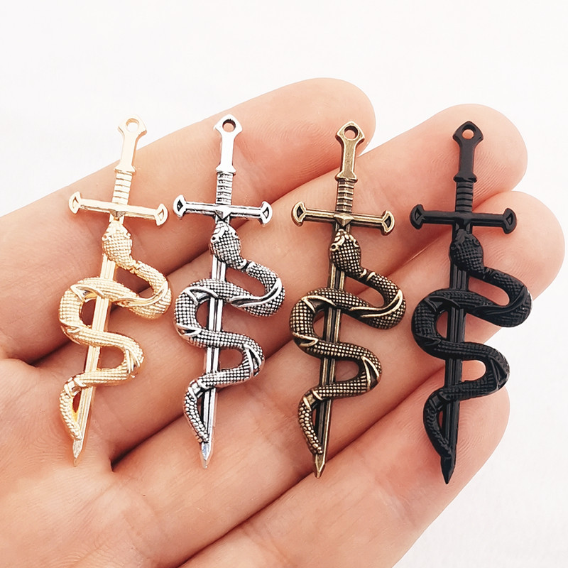 JINDINSP 10 komada 55*17 mm Novi privjesak od legure Snake Sword Charms Privjesak Dizajnerski privjesak za izradu nakita DIY nalazi nakita