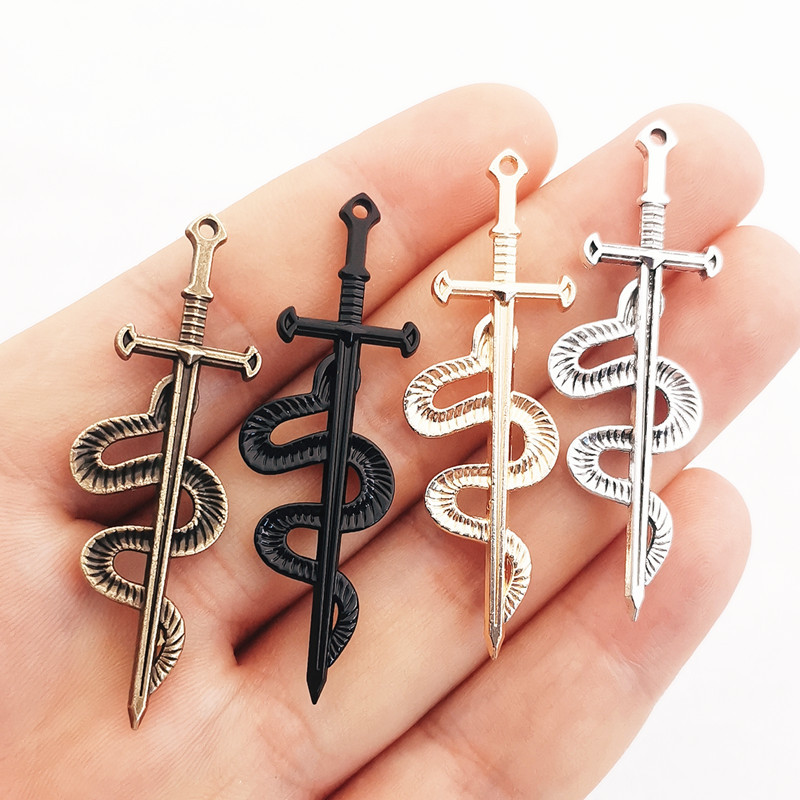 JINDINSP 10 komada 55*17 mm Novi privjesak od legure Snake Sword Charms Privjesak Dizajnerski privjesak za izradu nakita DIY nalazi nakita