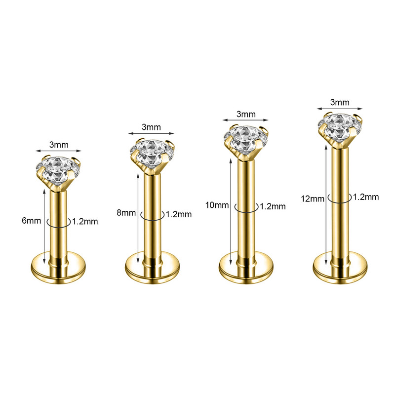 ZS 16G, placat cu aur pentru buze, cercel pentru femei, din oțel inoxidabil, cristal strălucitor, CZ Labert, pentru ureche, cercel din aur roz Piercing Helix