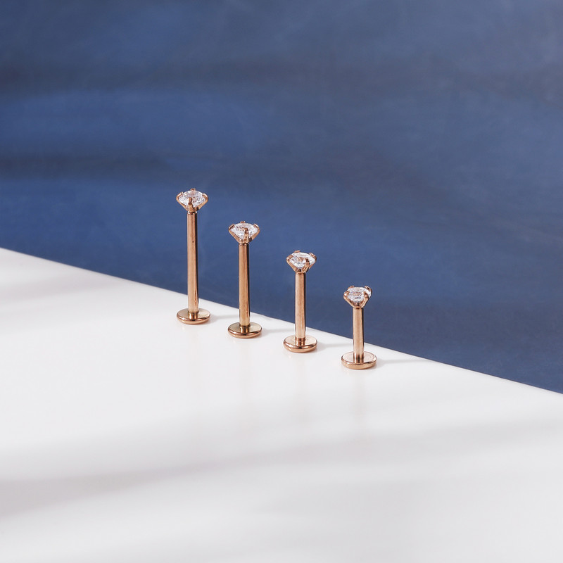 ZS 16G, placat cu aur pentru buze, cercel pentru femei, din oțel inoxidabil, cristal strălucitor, CZ Labert, pentru ureche, cercel din aur roz Piercing Helix