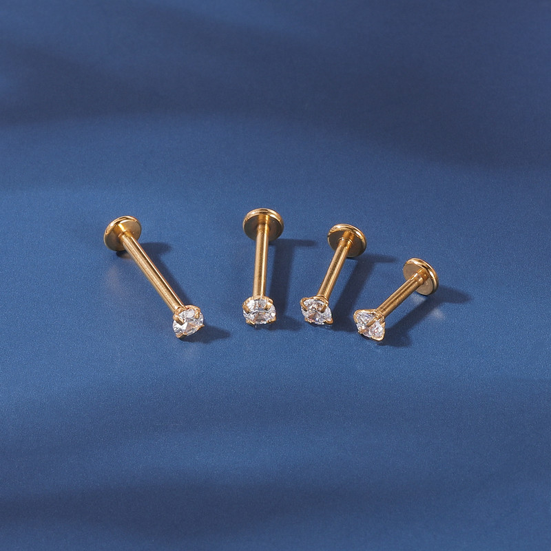 ZS 16G, placat cu aur pentru buze, cercel pentru femei, din oțel inoxidabil, cristal strălucitor, CZ Labert, pentru ureche, cercel din aur roz Piercing Helix