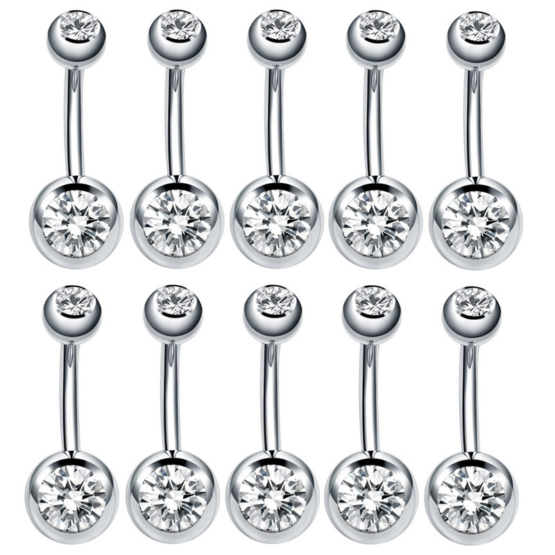 10 buc/lot Piercing pentru buric din oțel inoxidabil Inele pentru buric cu strasuri Ombligo Ball Piercing pentru buric Nombril Bijuterii sexy pentru corp