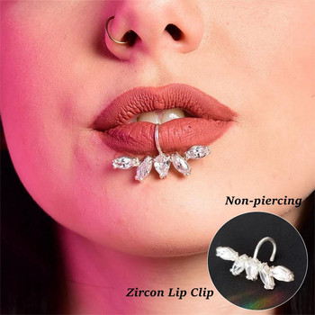 Χρώμα Zirconia Ασημί Χρώμα Fake Labret Piercing Lip Stud Ψεύτικο δαχτυλίδι για τα χείλη που δεν τρυπάει μανσέτα χωρίς τρυπήματα Κοσμήματα