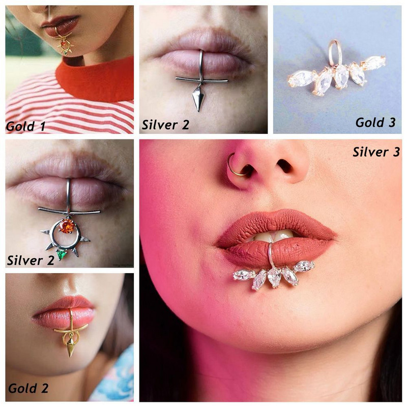 Culoare zirconiu argintiu fals piercing labret inel pentru buze fals inel non-piercing buze manșetă non-piercing bijuterii