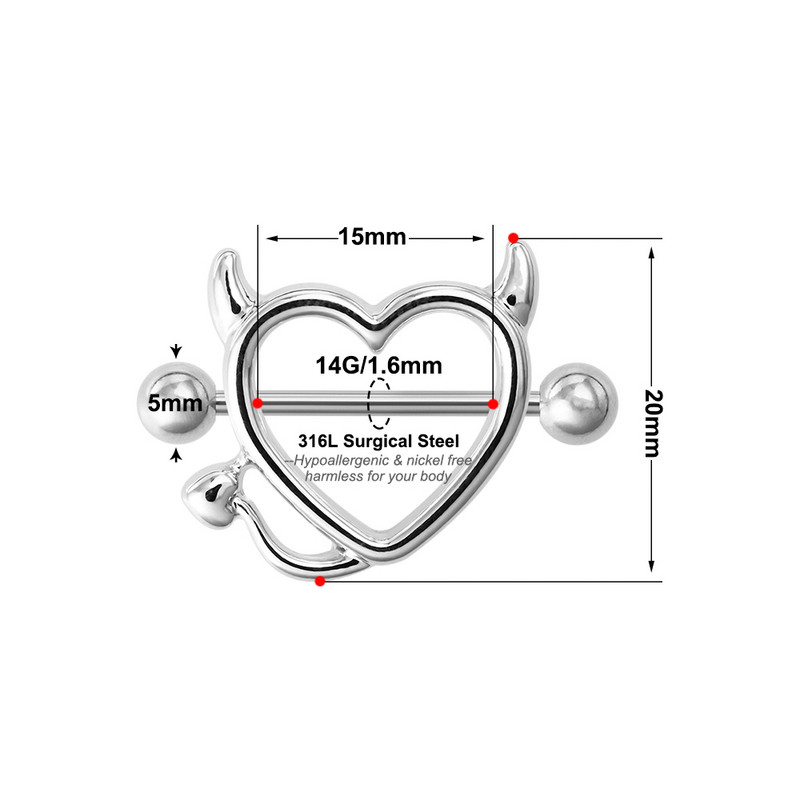 1 pereche de bijuterii pentru piercing la sân din oțel inoxidabil 14G, bară de piercing pentru mamelon, inele pentru mamelon, capac de scut, piercing cu mreană sexy