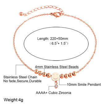 USTAR Верига от неръждаема стомана Анкети за жени Кубичен цирконий Усмивка лице Мъниста Бижута за крака Гривна Сандали Анкета Летен подарък