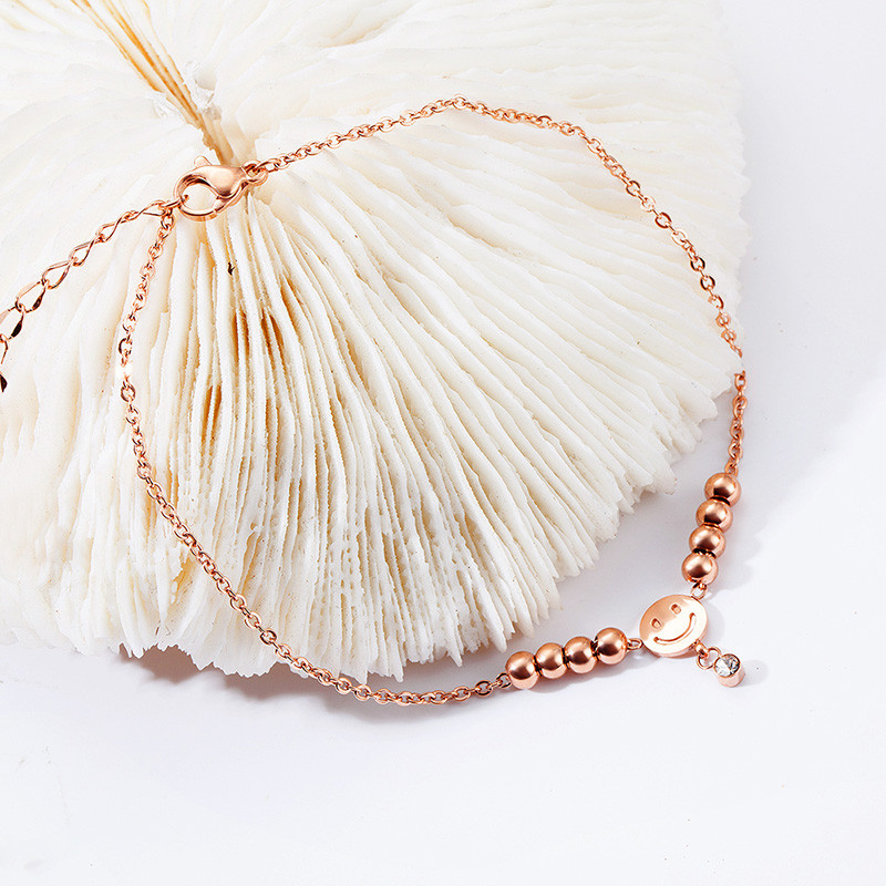 USTAR gleznă din oțel inoxidabil pentru femei Zirconiu cubic Fața zâmbitoare Mărgele Bijuterii pentru picioare Brățară Sandale gleznă Cadou de vară