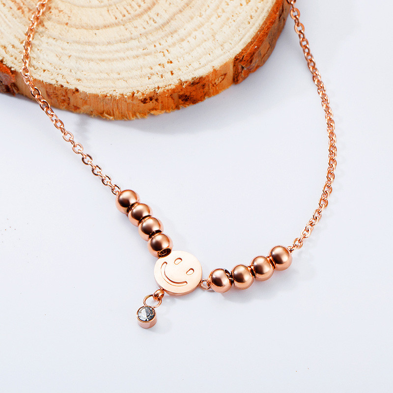 USTAR gleznă din oțel inoxidabil pentru femei Zirconiu cubic Fața zâmbitoare Mărgele Bijuterii pentru picioare Brățară Sandale gleznă Cadou de vară