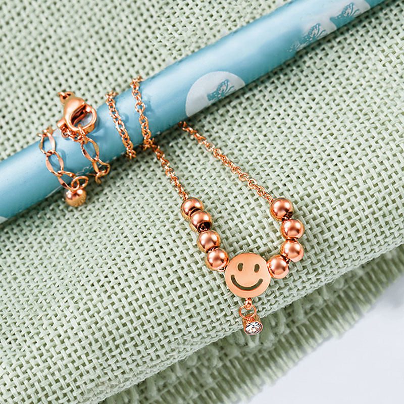 USTAR gleznă din oțel inoxidabil pentru femei Zirconiu cubic Fața zâmbitoare Mărgele Bijuterii pentru picioare Brățară Sandale gleznă Cadou de vară