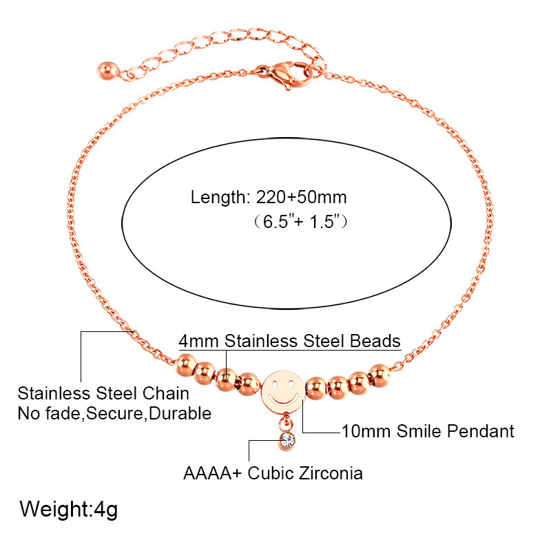 USTAR gleznă din oțel inoxidabil pentru femei Zirconiu cubic Fața zâmbitoare Mărgele Bijuterii pentru picioare Brățară Sandale gleznă Cadou de vară
