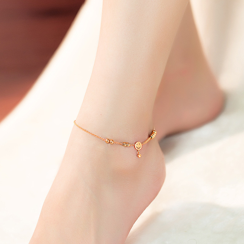 USTAR gleznă din oțel inoxidabil pentru femei Zirconiu cubic Fața zâmbitoare Mărgele Bijuterii pentru picioare Brățară Sandale gleznă Cadou de vară