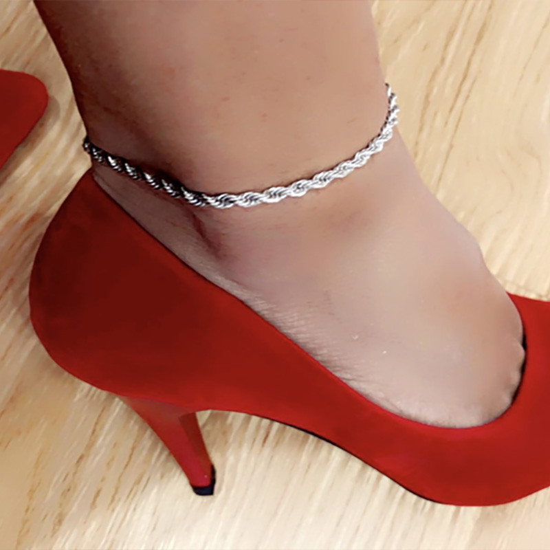 Širina 3/4 MM Lanac od nehrđajućeg čelika s kratkim užetom za žene Jednostavan lančić zlatne boje na nozi Dodaci na stopalu Nakit C049