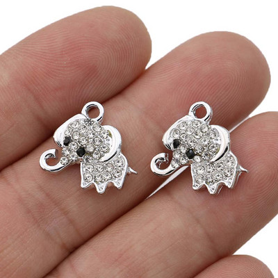 10 bucăți pandantiv cu breloc elefant din cristal placat cu argint pentru fabricarea de bijuterii, brățări, colier, cercei, accesorii DIY, descoperiri