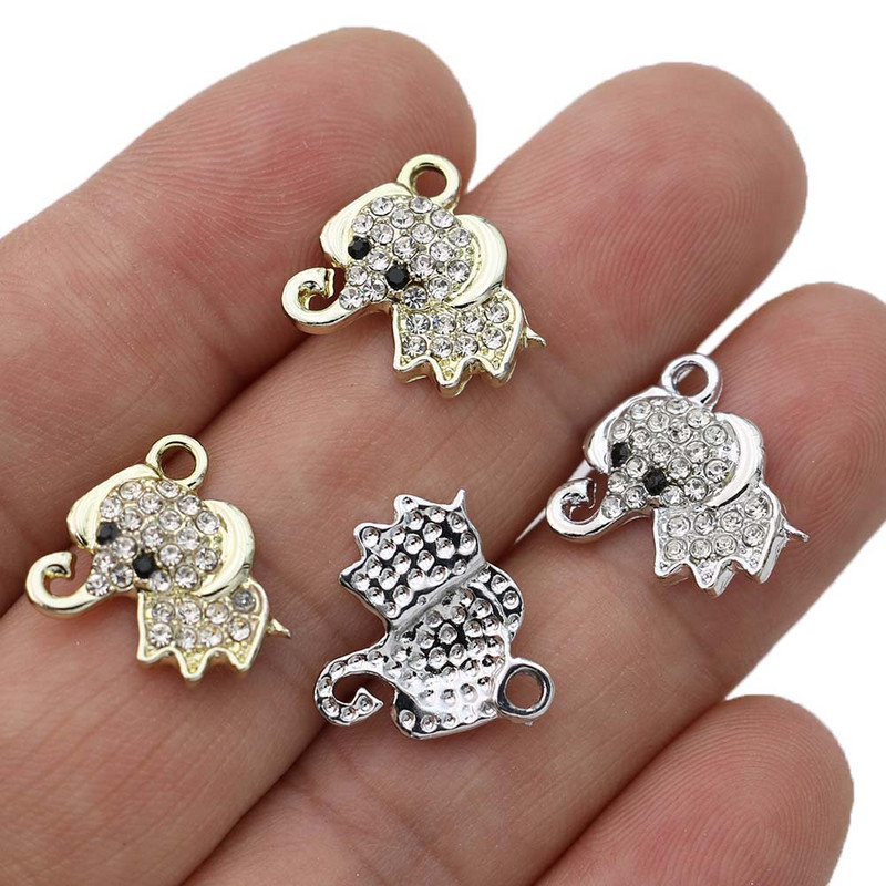 10 bucăți pandantiv cu breloc elefant din cristal placat cu argint pentru fabricarea de bijuterii, brățări, colier, cercei, accesorii DIY, descoperiri