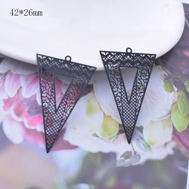 6 komada mjedenih crnih crvenih trokutastih privjesaka, veliki privjesak, DIY izrada naušnica, nakita