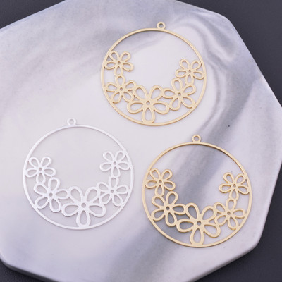 6 τμχ Diy Jewelry Ανοιχτό χρυσό χρώμα Στρογγυλά λουλούδια Γούρια Λεπτό κρεμαστό ασημένιο σκουλαρίκι ευρήματα
