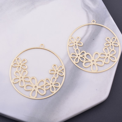 6 komada Diy nakita, svijetlo zlatne boje, okrugli cvjetni privjesak, tanki privjesak, posrebrene naušnice