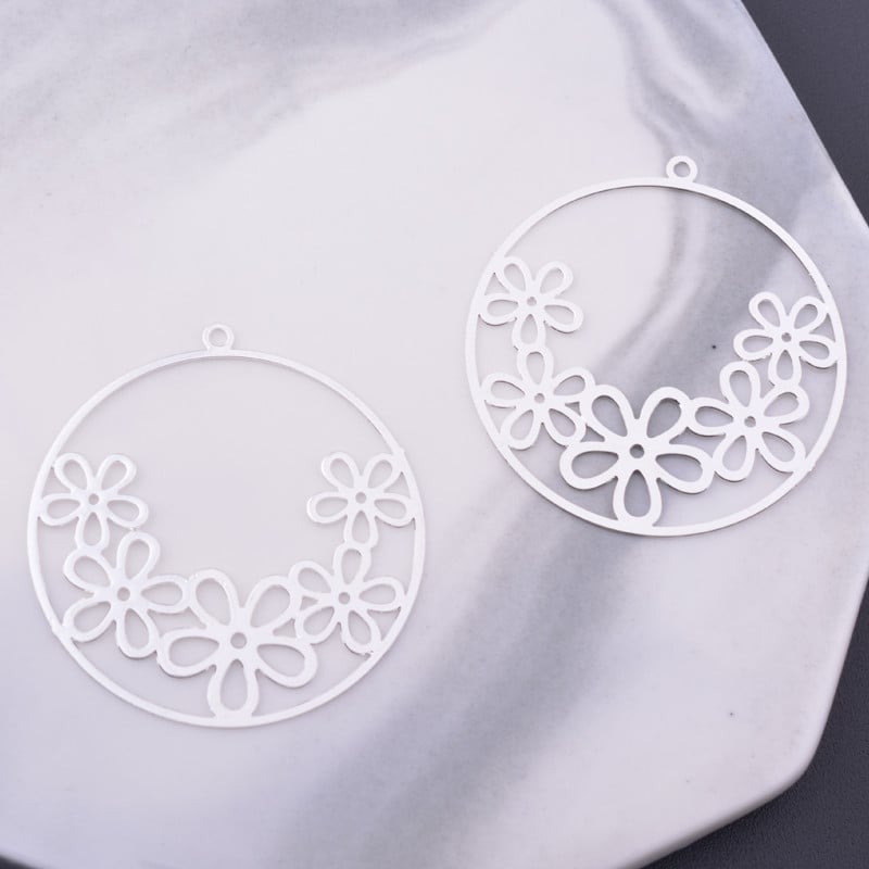 6 komada Diy nakita, svijetlo zlatne boje, okrugli cvjetni privjesak, tanki privjesak, posrebrene naušnice