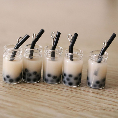 10 τεμ. 28*10mm Ρητίνη Pearl Milk Tea Charms Κρεμαστό μπουκάλι τσαγιού γάλακτος για κοσμήματα DIY Χειροποίητα Σκουλαρίκια Βραχιόλι Κολιέ