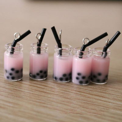 10 τεμ. 28*10mm Ρητίνη Pearl Milk Tea Charms Κρεμαστό μπουκάλι τσαγιού γάλακτος για κοσμήματα DIY Χειροποίητα Σκουλαρίκια Βραχιόλι Κολιέ