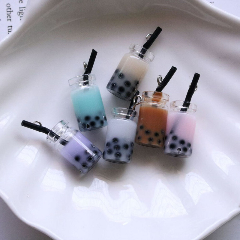 10 gab 28*10mm Resin Pearl Milk Tea Charms Milk Tējas pudele Kulons rotaslietām DIY Handmade Auskari Rokassprādze Kaklarota