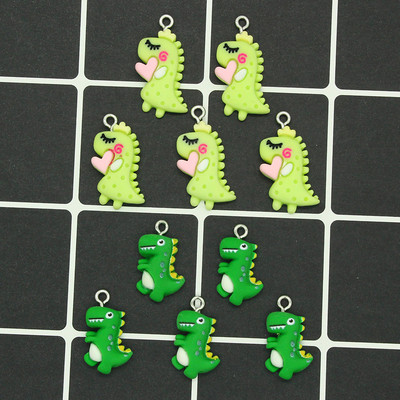 10 бр. Микс анимационно животно Kawaii Resin Dinosaur Charms за обеци, гривна, телефонни вериги, висулка, аксесоар Направи си сам, сладка бижутерия