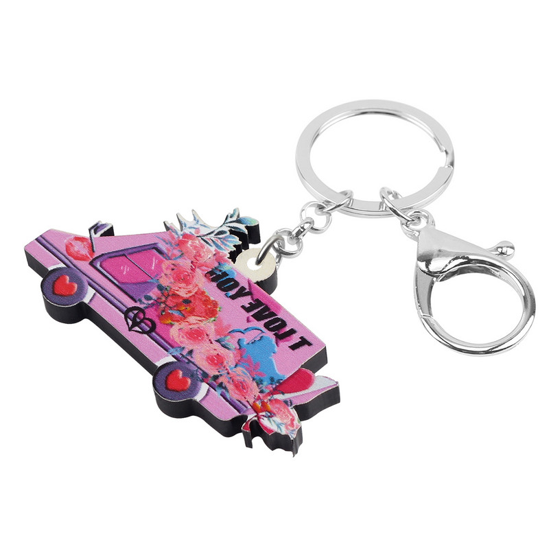 Bonsny Ziua Îndrăgostiților Acrilic Flori Roz Dulci Inimă Breloc Mașină Inel Poșetă Breloc Cadouri Bijuterii la modă pentru Femei Fete