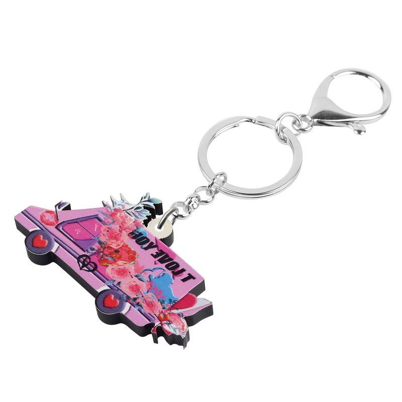 Bonsny Ziua Îndrăgostiților Acrilic Flori Roz Dulci Inimă Breloc Mașină Inel Poșetă Breloc Cadouri Bijuterii la modă pentru Femei Fete