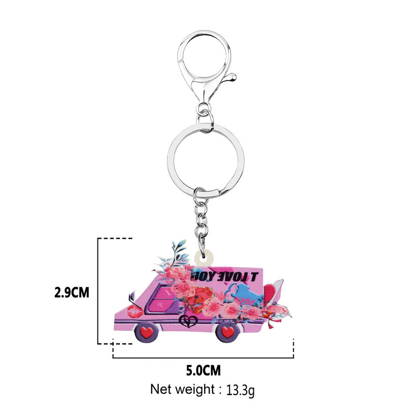 Bonsny Ziua Îndrăgostiților Acrilic Flori Roz Dulci Inimă Breloc Mașină Inel Poșetă Breloc Cadouri Bijuterii la modă pentru Femei Fete