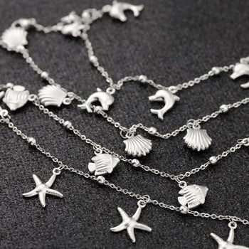 Антиалергична гривна от неръждаема стомана за глезена за жени Star Fish Shell Charm Гривна на крака Момичета Вериги за крака Бижута Ново