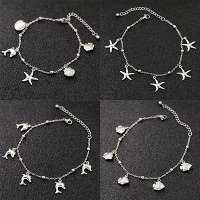 Allergiamentes rozsdamentes acél boka karkötő nőknek Star Fish Shell Charm karkötő lábon Lányok lábláncok Bokalánc ékszerek Új