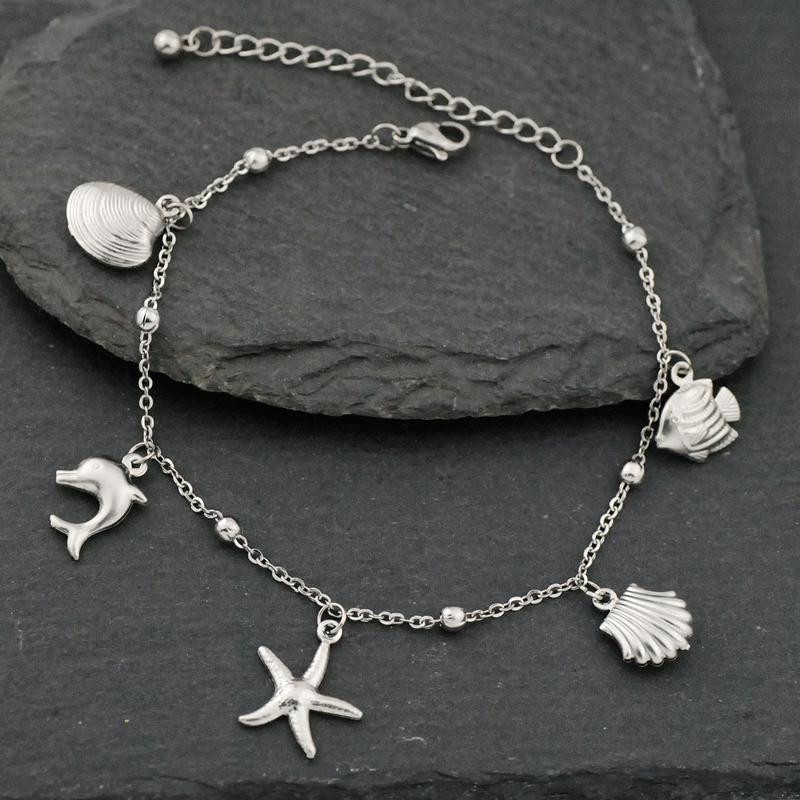 Allergiamentes rozsdamentes acél boka karkötő nőknek Star Fish Shell Charm karkötő lábon Lányok lábláncok Bokalánc ékszerek Új