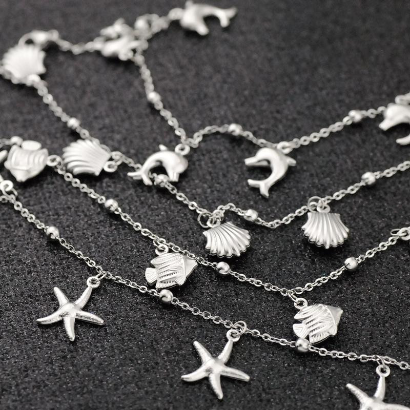 Allergiamentes rozsdamentes acél boka karkötő nőknek Star Fish Shell Charm karkötő lábon Lányok lábláncok Bokalánc ékszerek Új