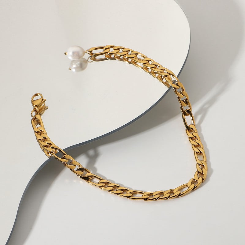 Bijuterii pentru picioare, din oțel inoxidabil, placat cu aur de 18K, Figaro, pentru femei, elegante, cu perle de apă dulce